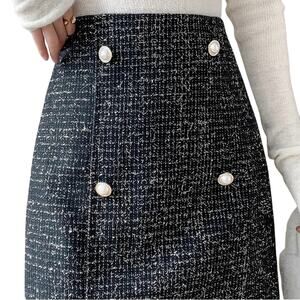 Commense Black and White Tweed Mini Skirt